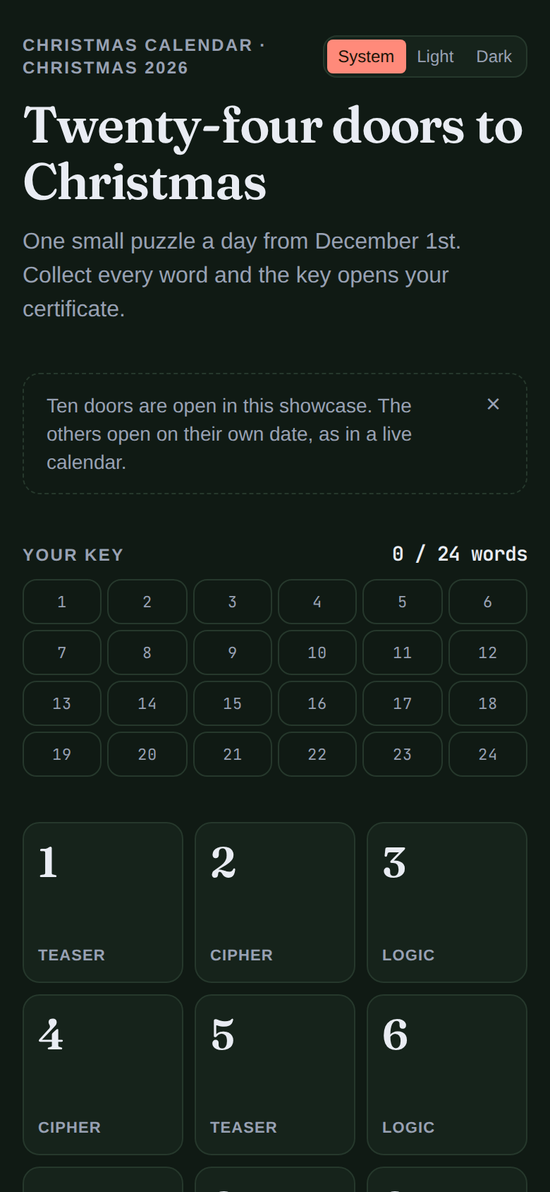 The Christmas calendar on a phone